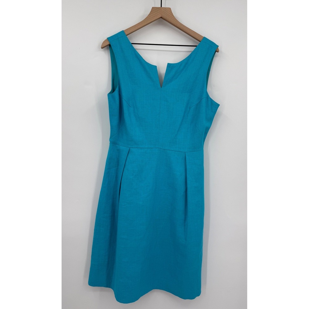 Kate Spade Dress Womens 14 Blue Aqua Linen Blend Cleo Sleeveless Pockets NEW
